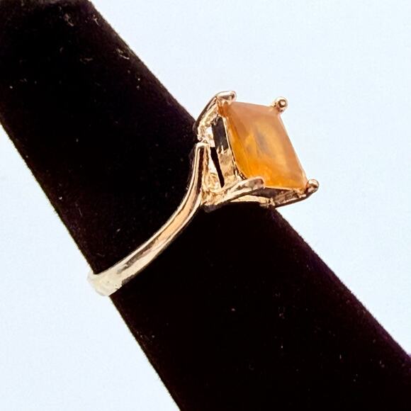 Vintage Sterling Silver 925 Ring Orange Stone Cocktail Statement Sz 5 Retro - Picture 12 of 15